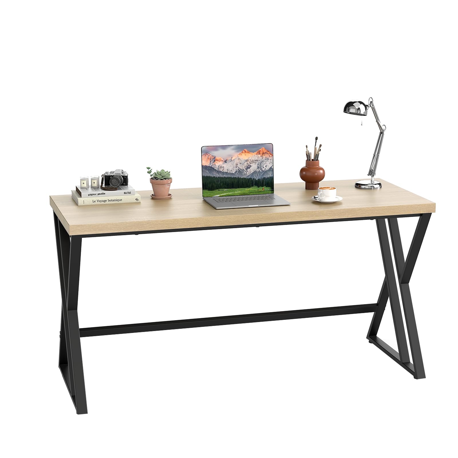 Tangkula 59" Home Office Desk with Heavy-Duty Metal Frame & Crossbar